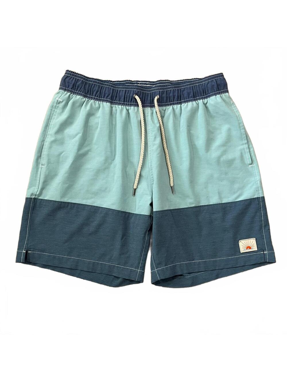 Faherty Beacon Jade & Navy Blue Colorblock Swim Trunks Size Large
